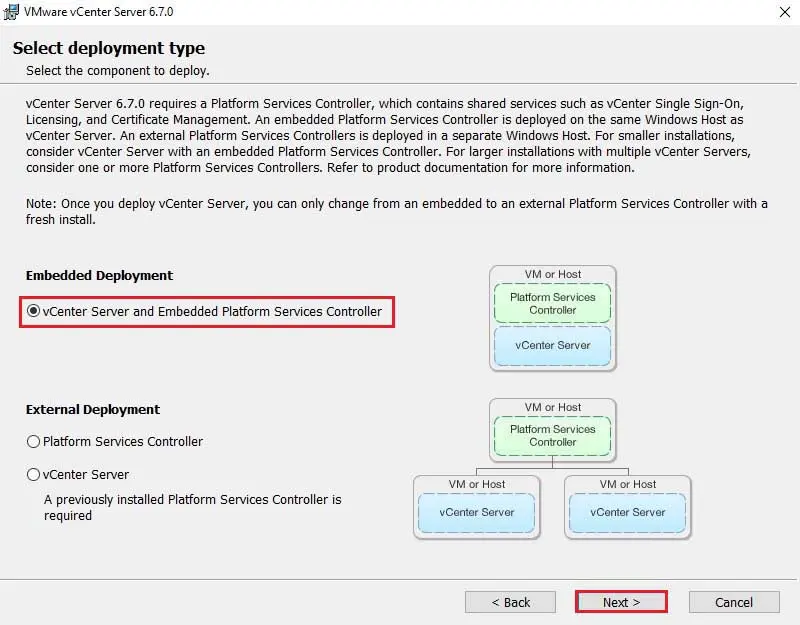 vcenter 6.7 deployment type