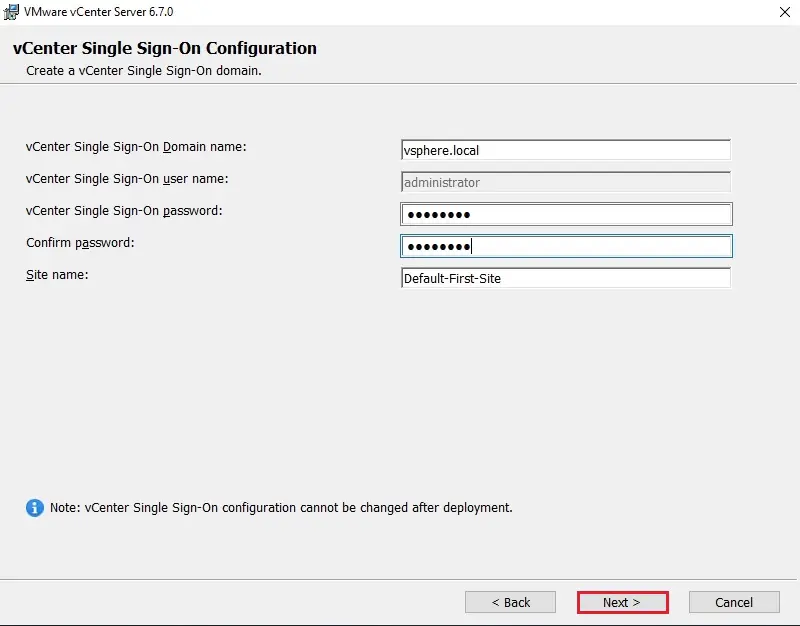 vcenter 6.7 single sign on