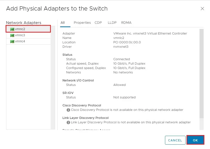 vcenter 7 add physical adapter