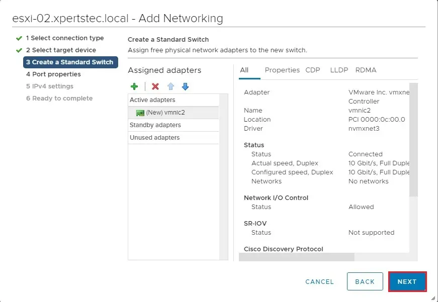 vcenter 7 create standard switch