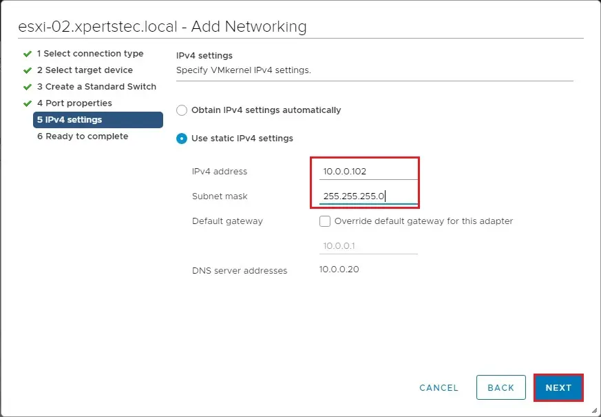 vcenter 7 network ipv4 settings