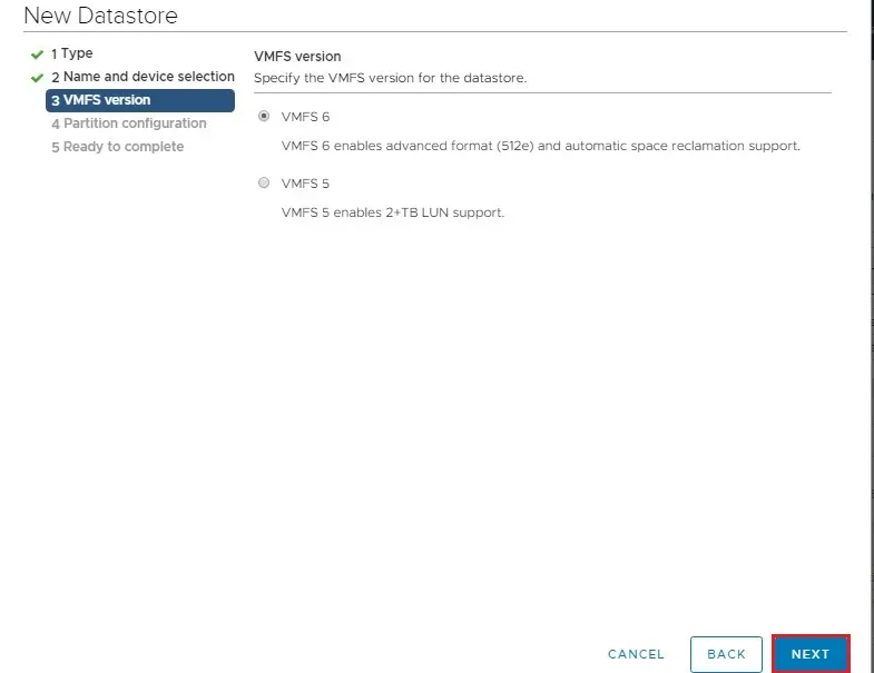 vcenter 7 vmfs version