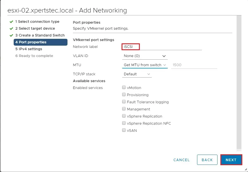 vcenter 7 vmkernel network label