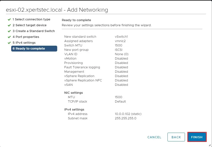 vcenter 7 vswitch ready to complete