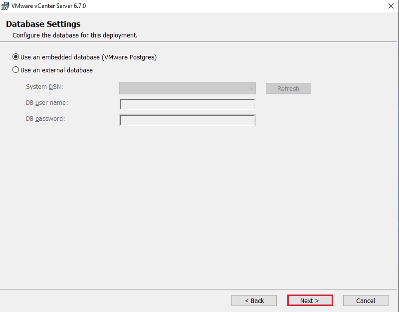 vcenter server embedded database