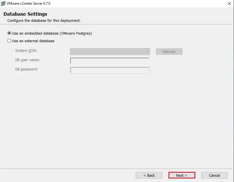 vcenter server embedded database