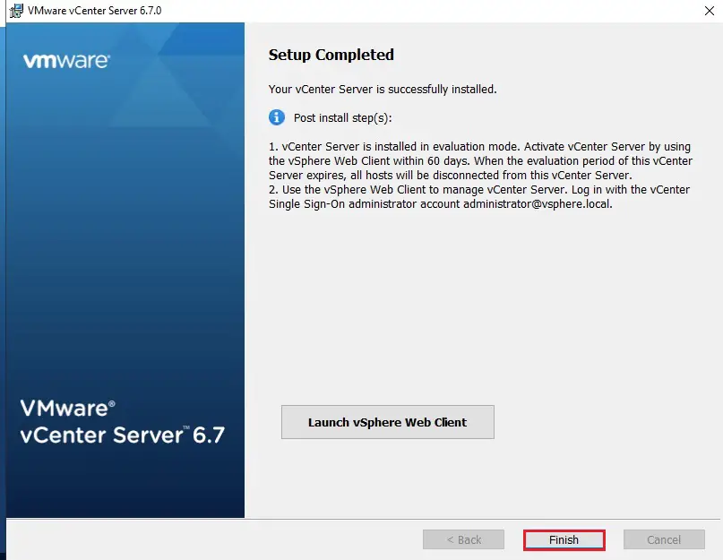 vcenter server successfully installed