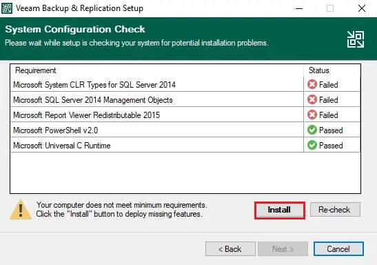 install veeam requirements