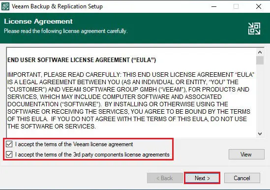install veeam user license agreement