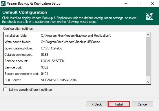 veeam configuration settings