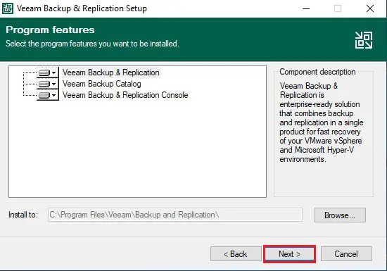 install veeam program features