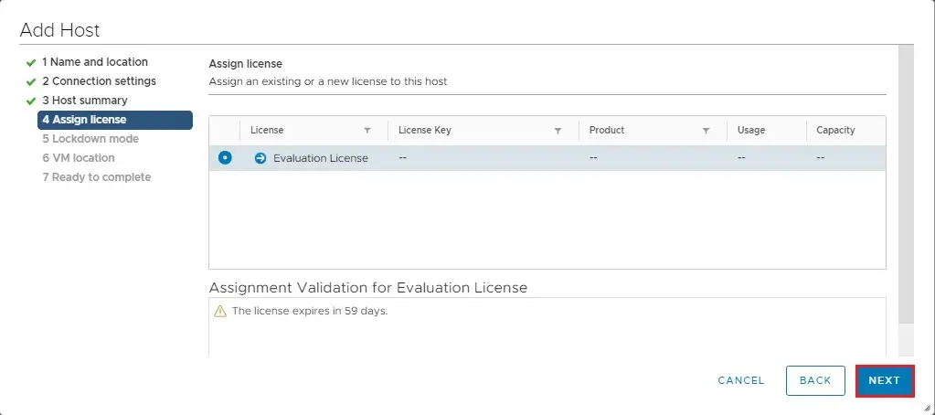 vsphere add host assign license