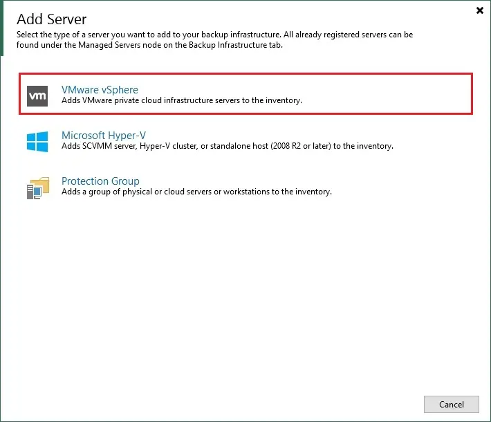 veeam add server