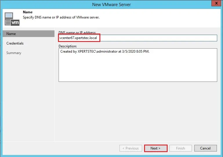 veeam add vmware vsphere