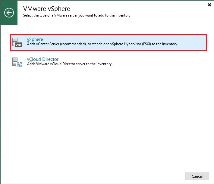 veeam add vsphere