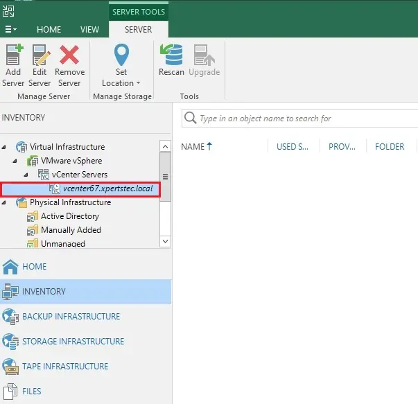 add vcenter veeam backup inventory