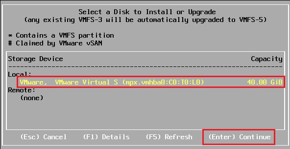 disk to install esxi 7