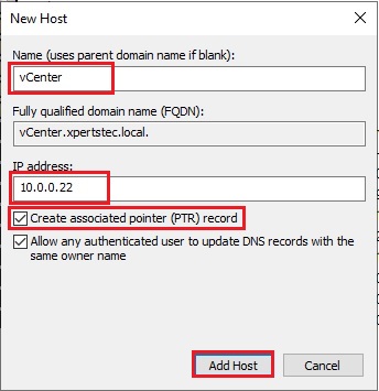dns manager host a record