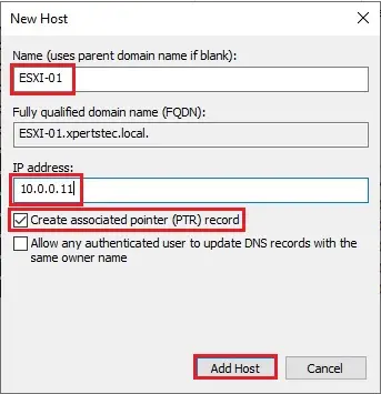 dns manager host a record