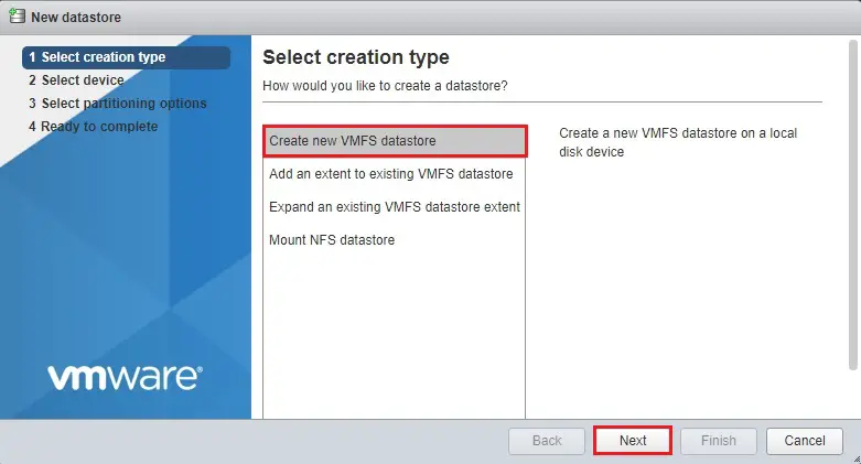 esxi 7 add new datastore