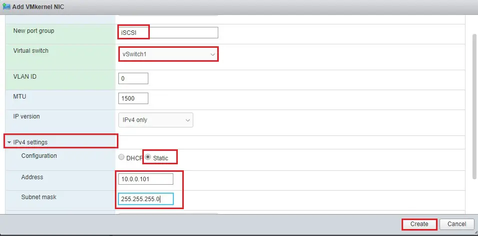 esxi 7 add vmkernel nics