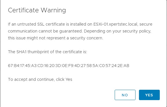 esxi 7 certificate warning