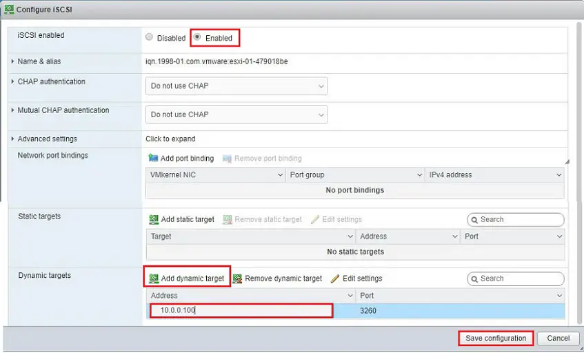 esxi 7 configure iscsi