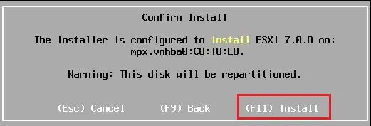 esxi 7 confirm install