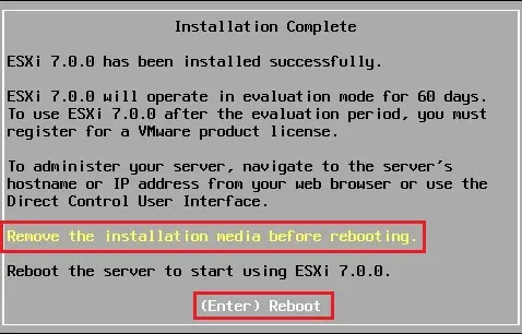 esxi 7 installation complete