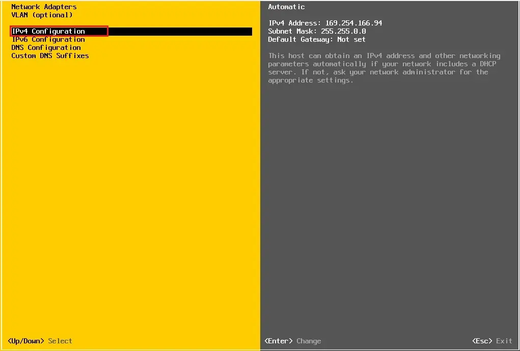 esxi 7 ipv4 configuration