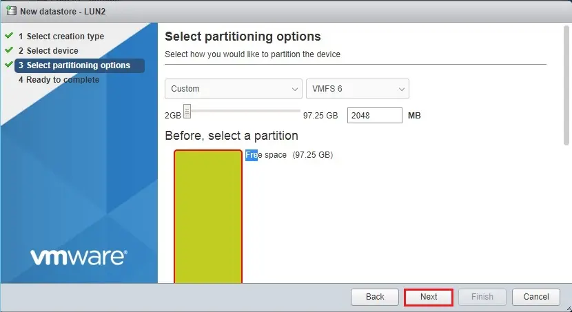 esxi 7 new datastore partitions