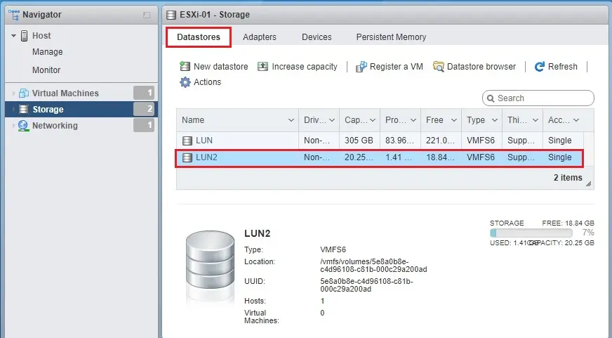 esxi 7 storage datastore