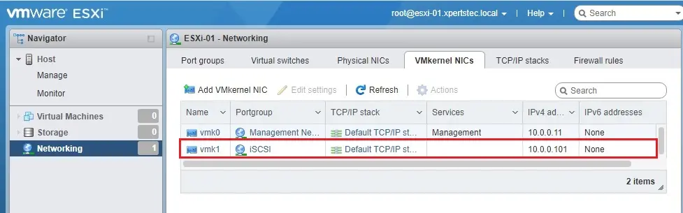 esxi 7 vmkernel nics