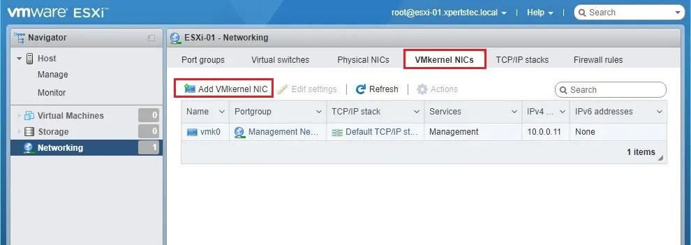 esxi 7 vmkernel nics