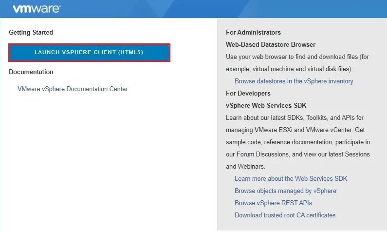 launch vsphere client (html5)