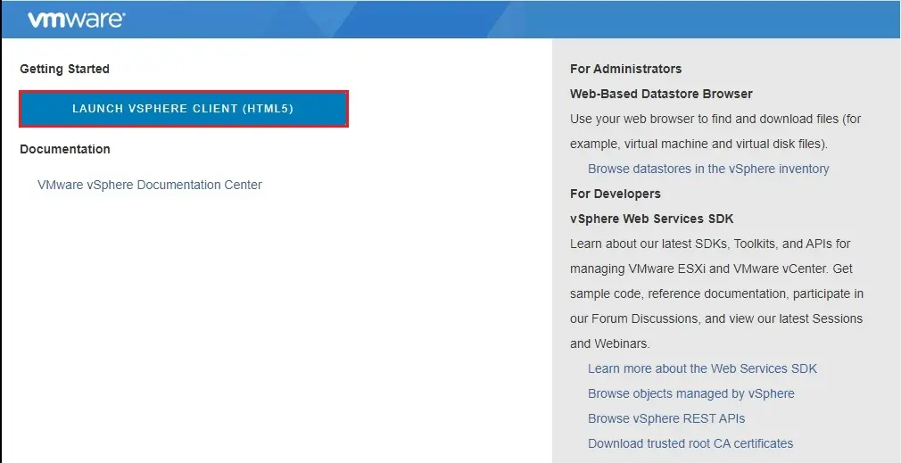 launch vsphere client (html5)