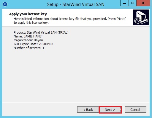 setup starwind apply license key