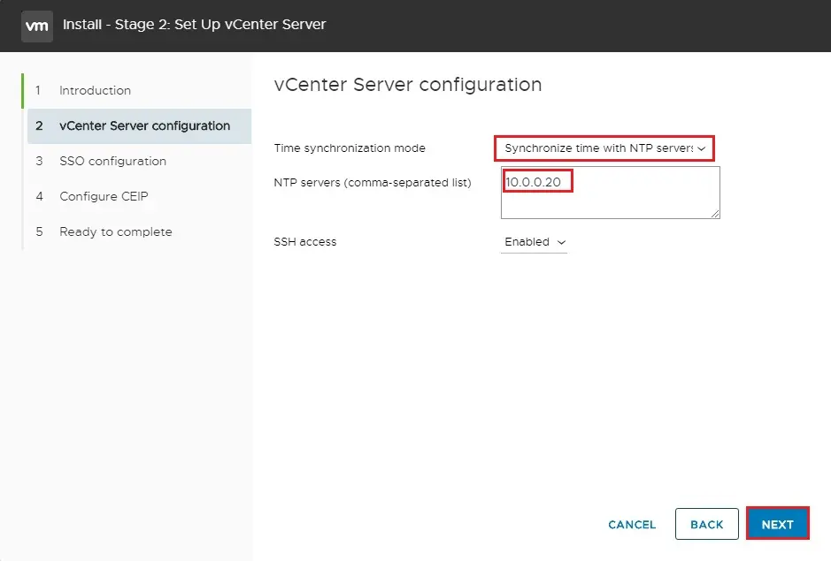 setup vcenter server configuration