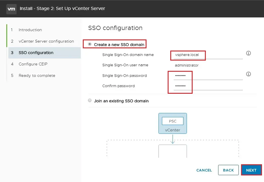 setup vcenter sso configuration