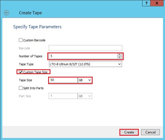 starwind create tape parameter