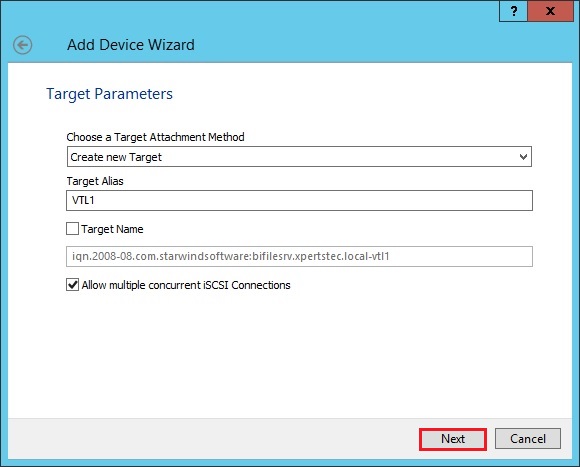 starwind virtual tape wizard target parameter