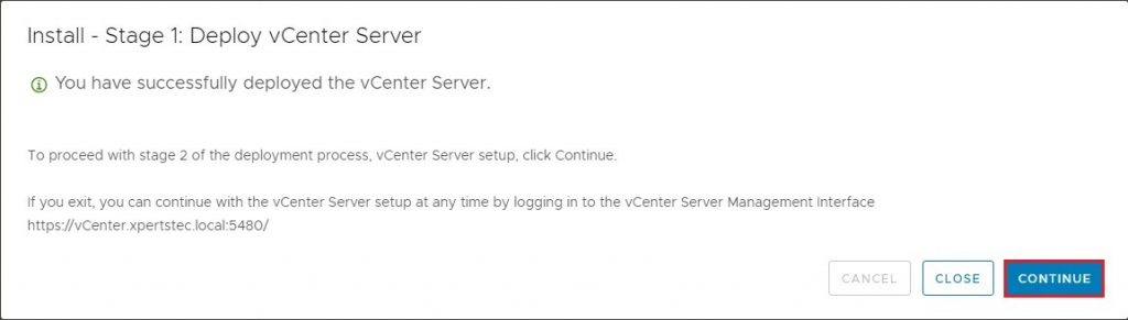 successfully deployed the vcenter server 7
