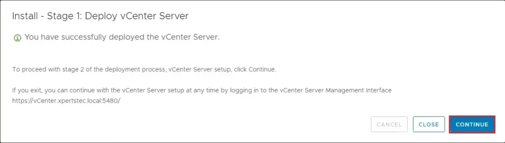 successfully deployed the vcenter server 7