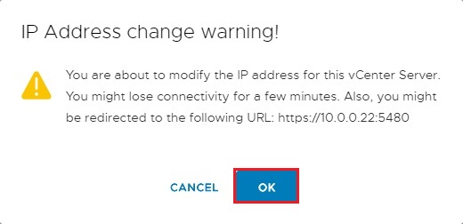 vcenter ip address change warning