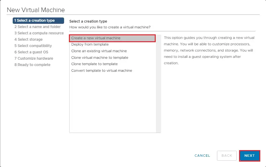 vcenter new virtual machine