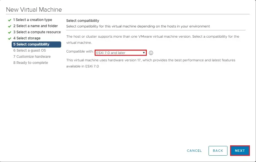 vcenter new vm compatibility