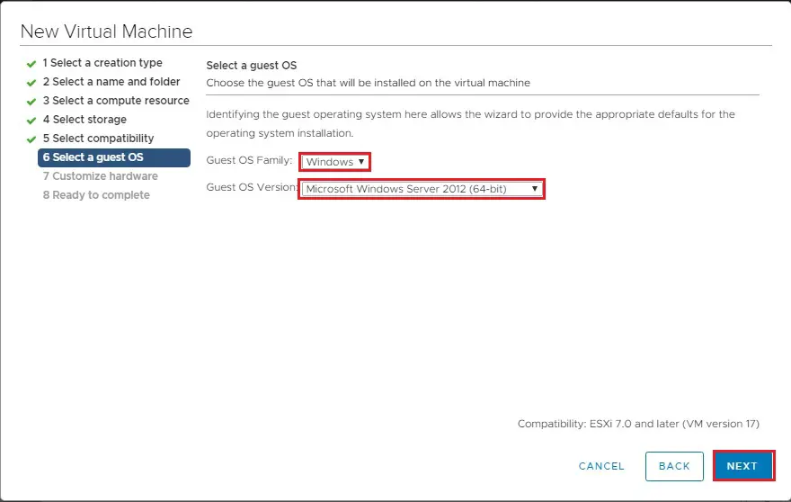 vcenter new vm guest os