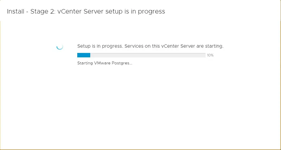 vcenter server set up in progress