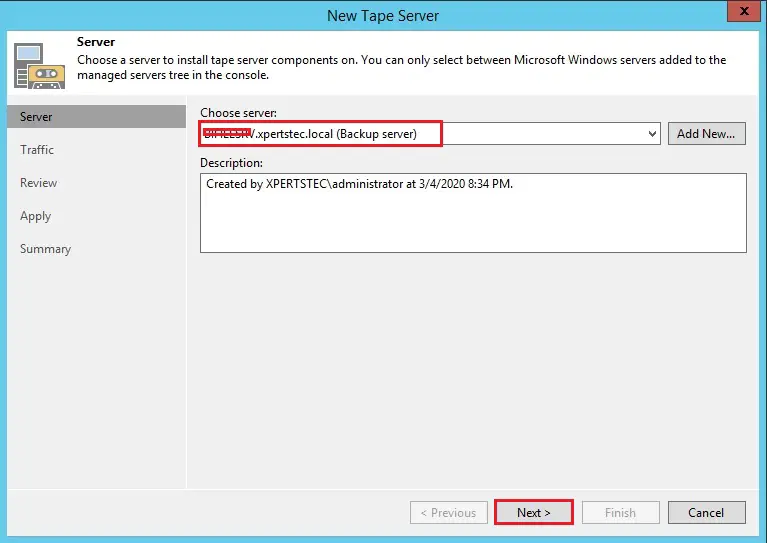 veeam add new tape server