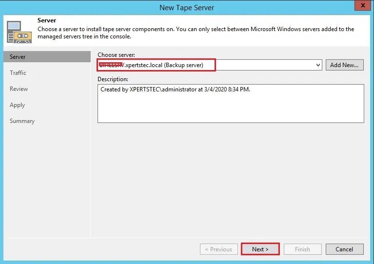 veeam add new tape server